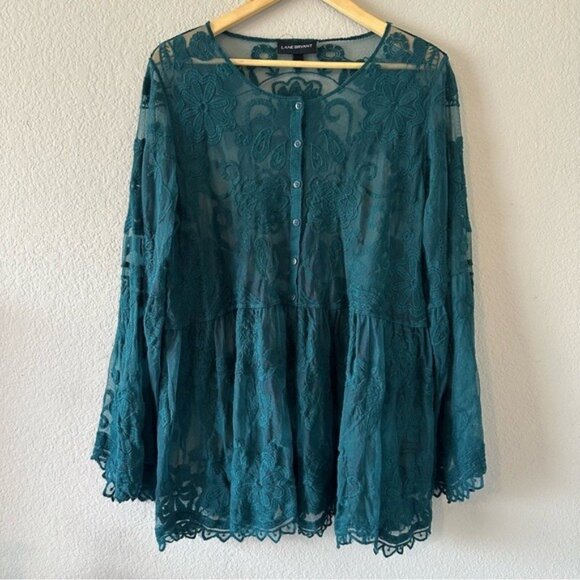 Lane Bryant Size 16 Embroidered Mesh Babydoll Top Coquette Romantic Fairycore - Picture 3 of 12